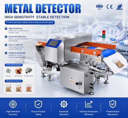 Hochgeschwindigkeits-Metalldetektionsmaschine mit Förderband für Snacks, Chips, Nüsse, Kekse, Süßigkeiten zur Kontaminationsprüfung